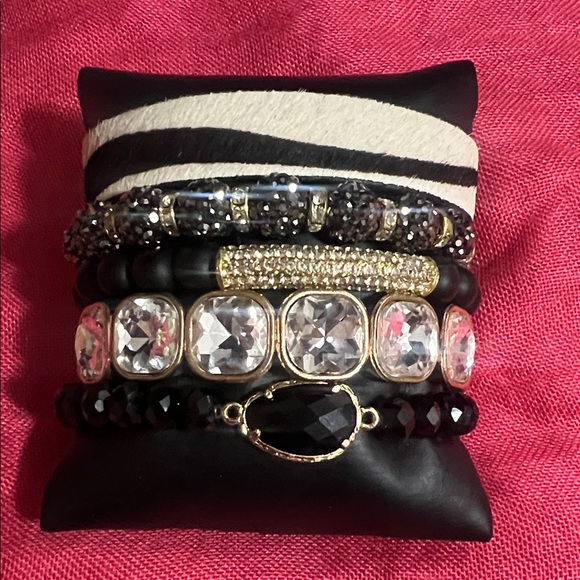 Jewelry - Women's Black and Clear Crystal Stackable Bracelet Set